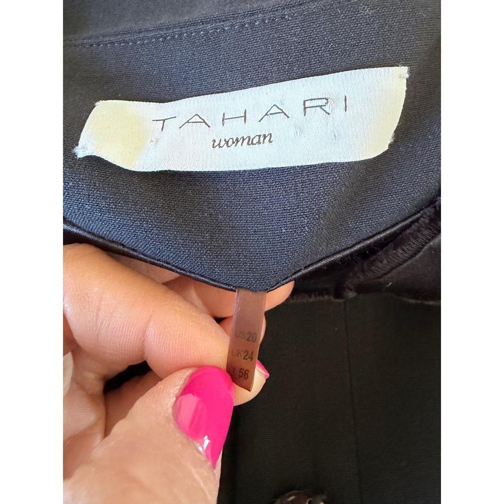 Tahari Woman Black Open Front Jacket Size 20 Ruffle Trim Career Blazer - Picture 7 of 7